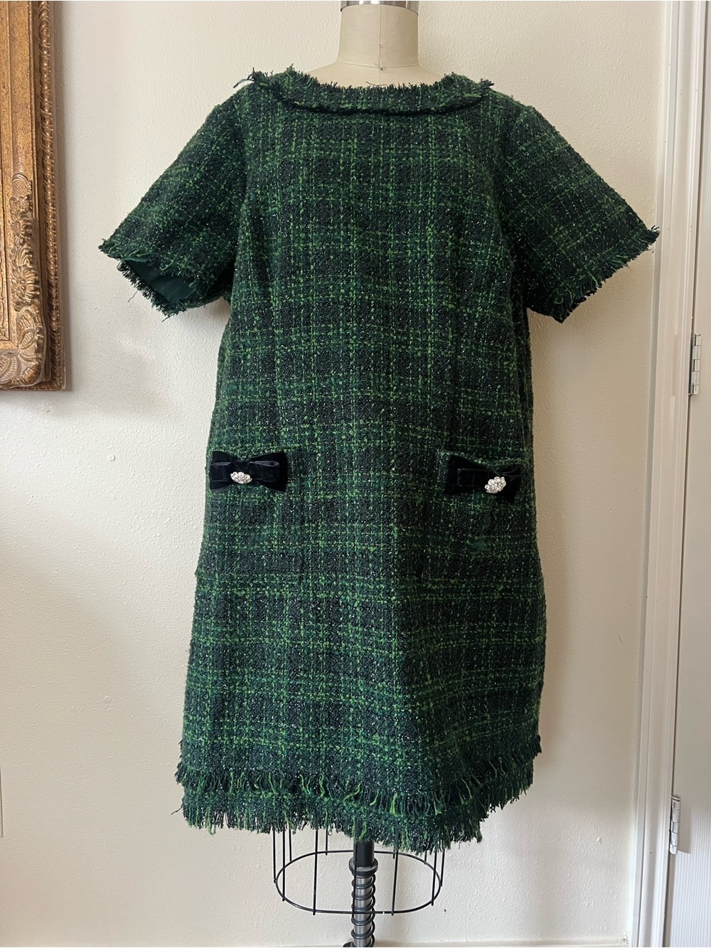 Eliza J Short Sleeve Lurex Boucle Shift Dress 18W